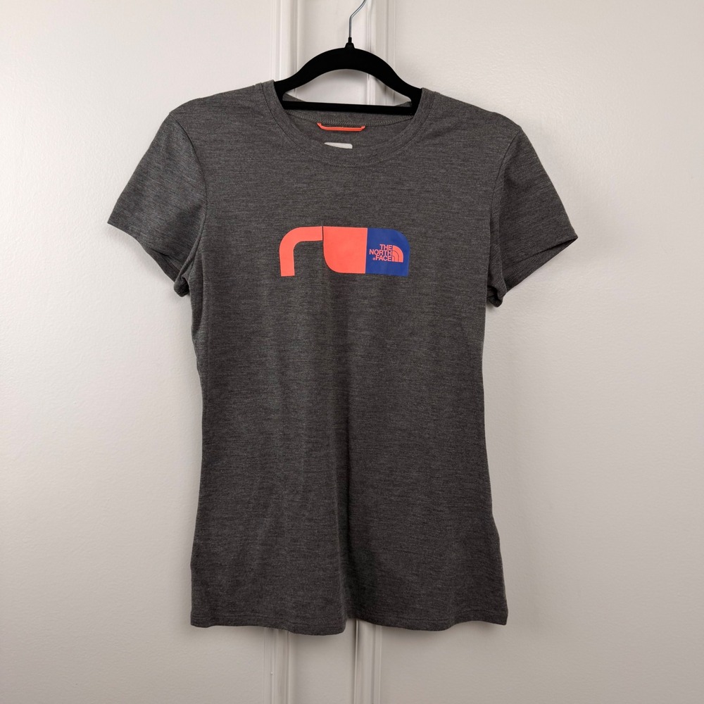 The North Face Womens VaporWick Run Graphic‎ T-Shirt Gray Orange Blue XS